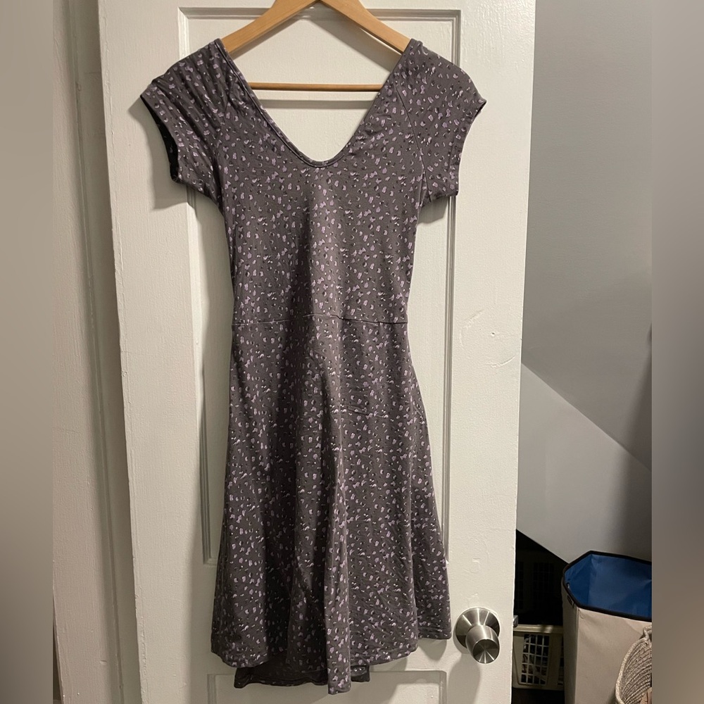 Pact Purple-ish Gray Mini Dress with Subtle Pattern and Back Cutour